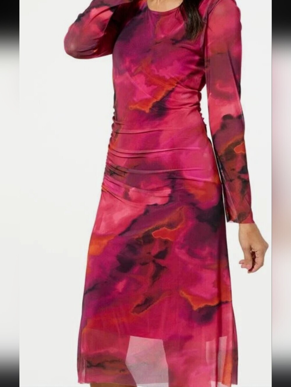 Colleen Lopez Abstract Ruched Midi Dress Size L